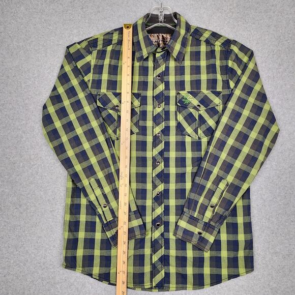 Realtree Men's Long Sleeve Shirt Snap Up Blue Green Plaid Small Hunting Outdoors - Picture 7 of 12